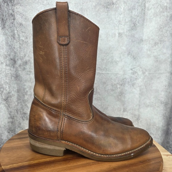 Red Wing Pecos Western Work BootsMens 9 B Brown Leather Pull OnVtg USA 1155